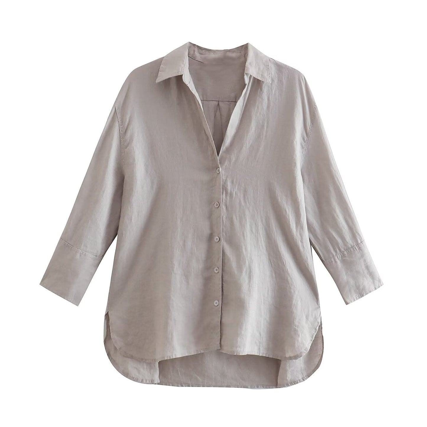 Women's casual linen blend asymmetrical shirt
