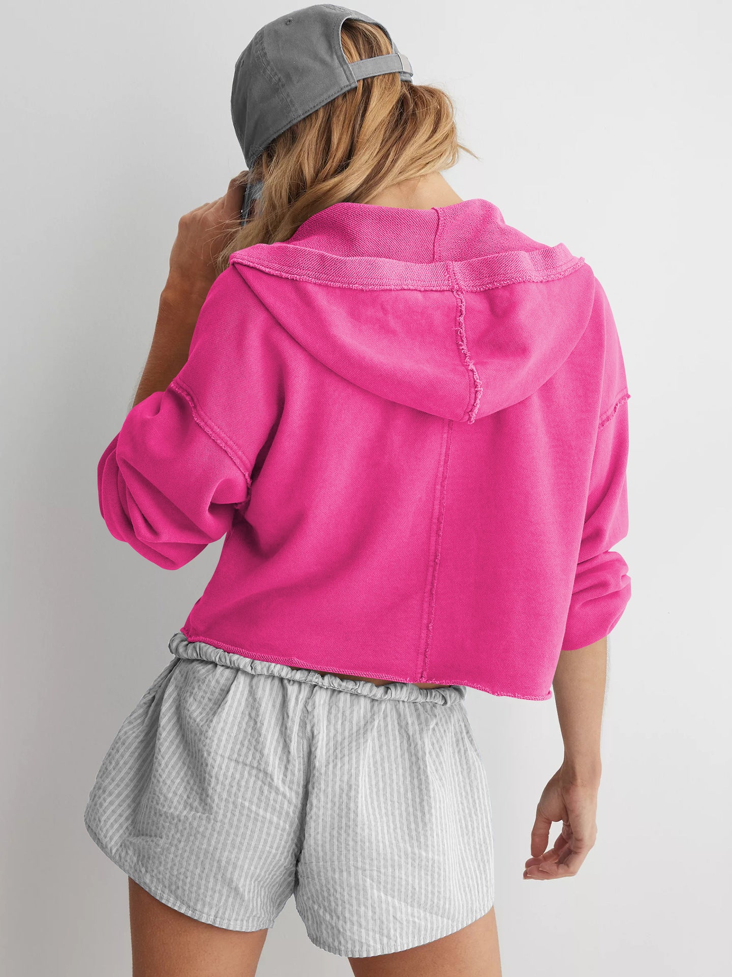 Women's spring and autumn new fashion Joker loose hooded sweater V-neck jacket pullover long sleeve pullover