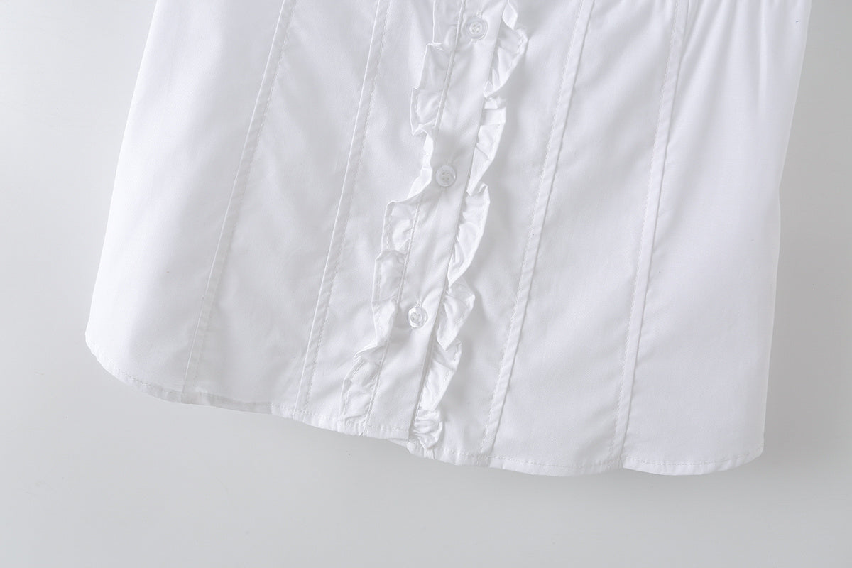 Women's slim cotton bubble sleeve poplin shirt