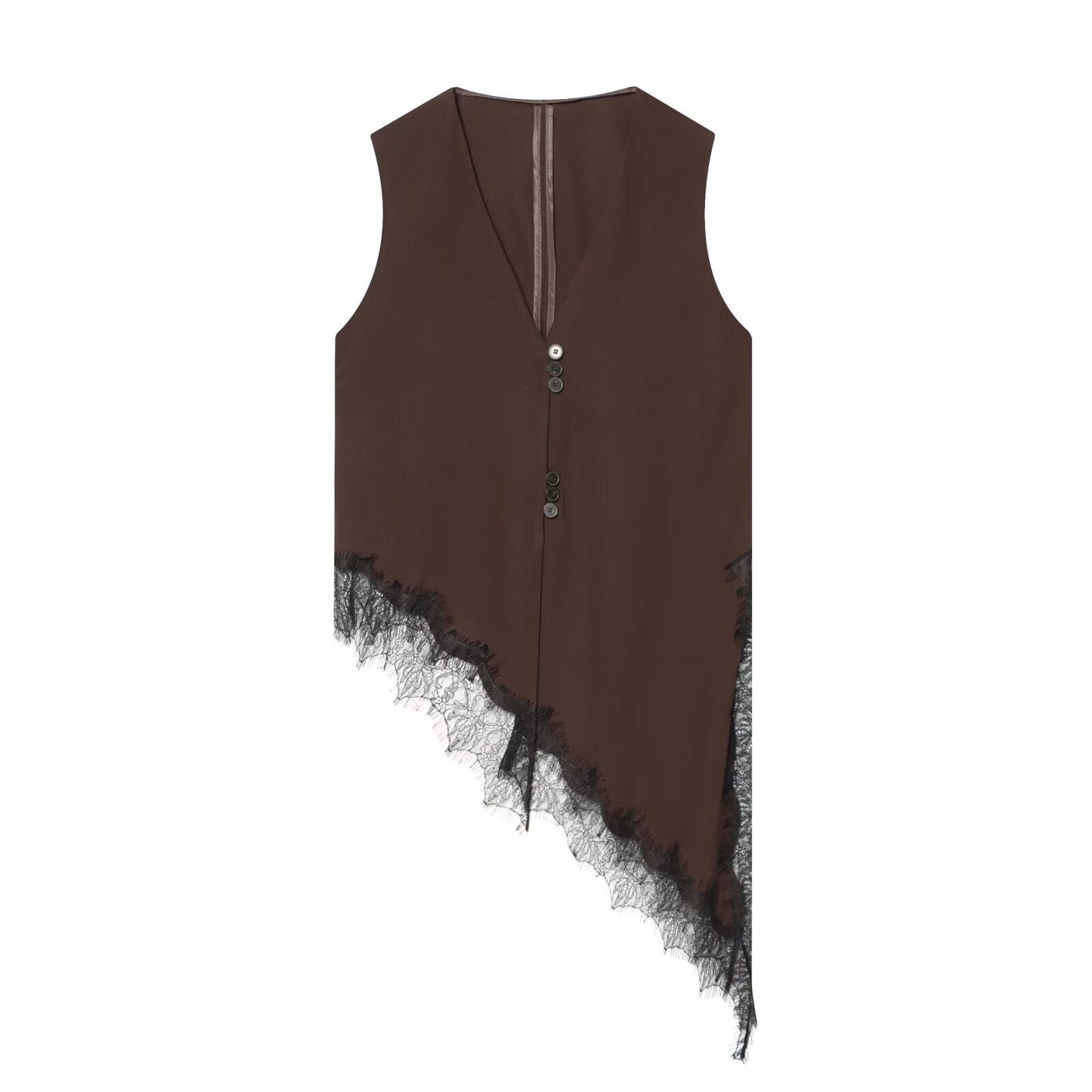 Women's lace decoration V-neck asymmetrical top