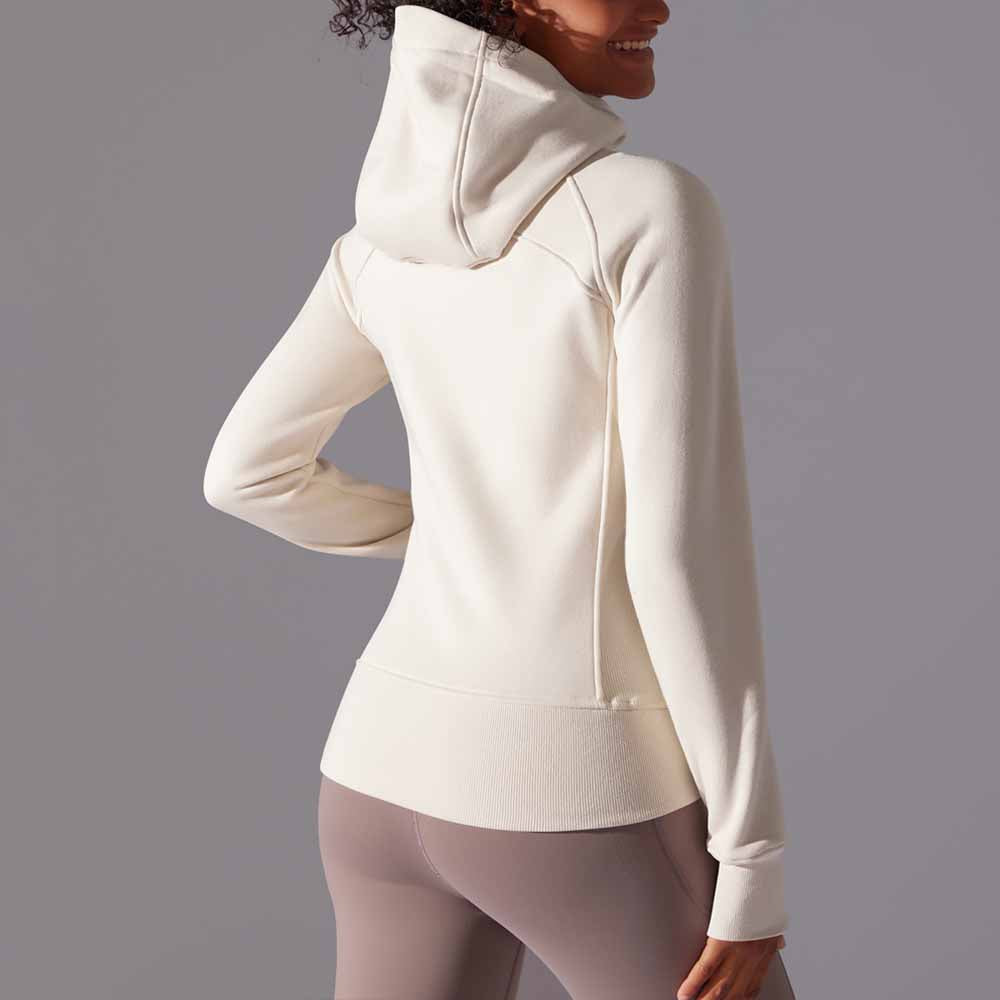 Women's New Solid Color Outdoor Leisure Yoga Training Fitness Jacket Thickened Warm Hooded Sports Coat.