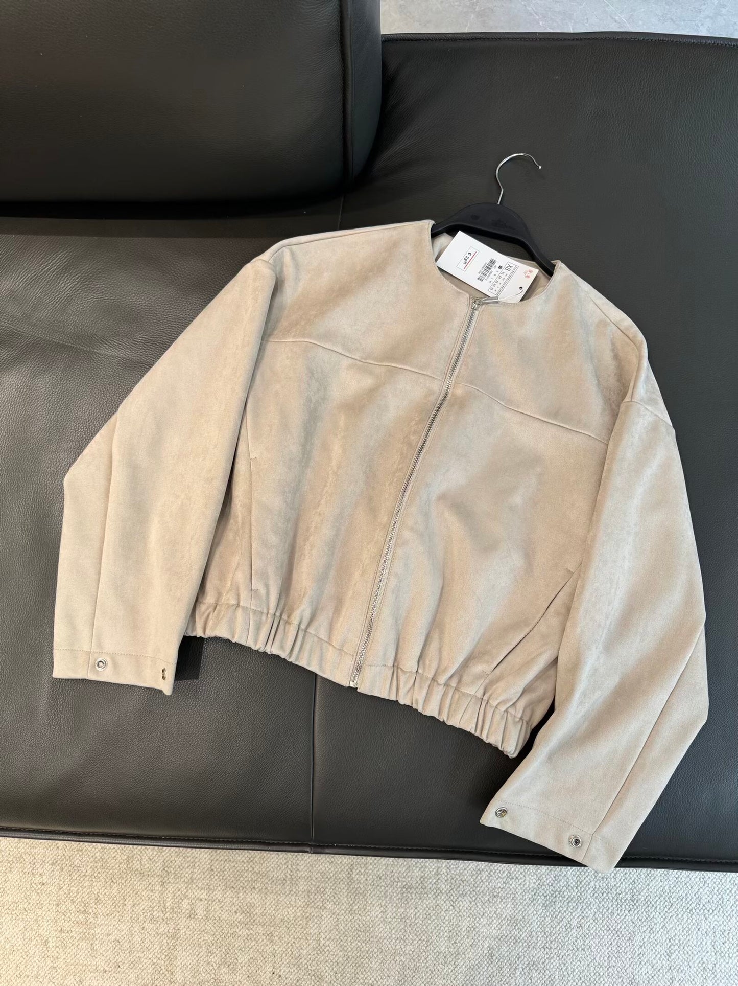 Women's new fashion anti suede effect O Neck zipper jacket Coat