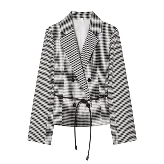 Women's With Belt casual plaid Blazer Coat