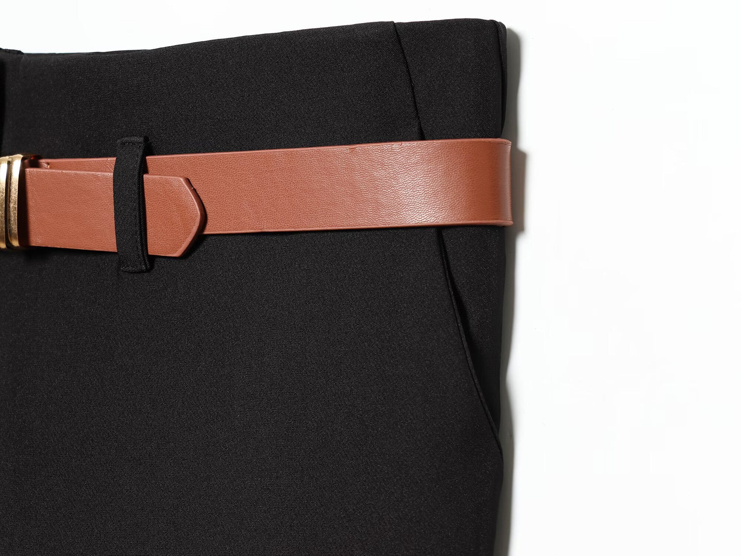 Women's casual high waisted straight leg rolled edge pants