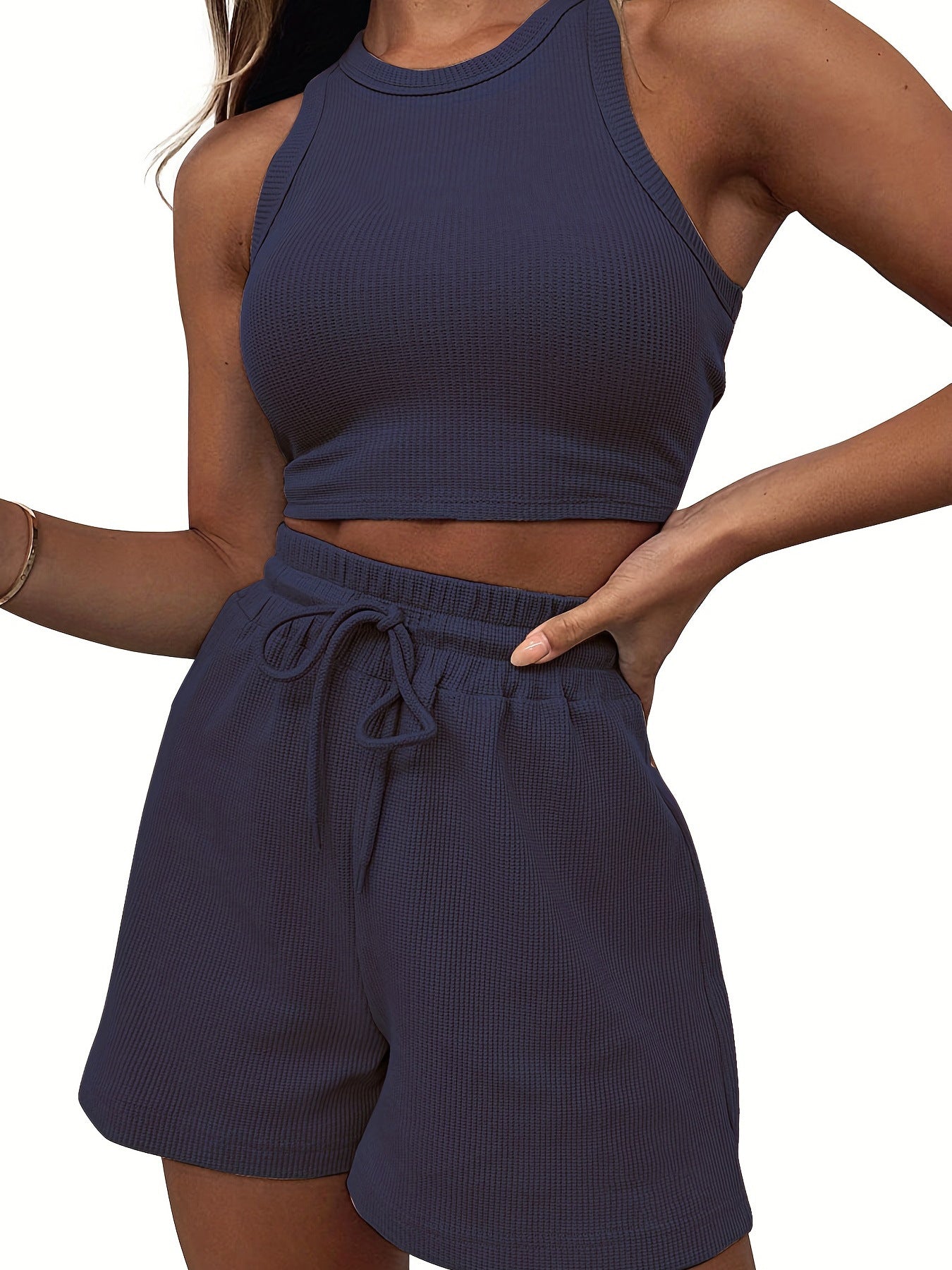 Women's Summer New Wild Sports Suit Solid Color Vest Fashion Casual Short 2-piece Yoga Suit
