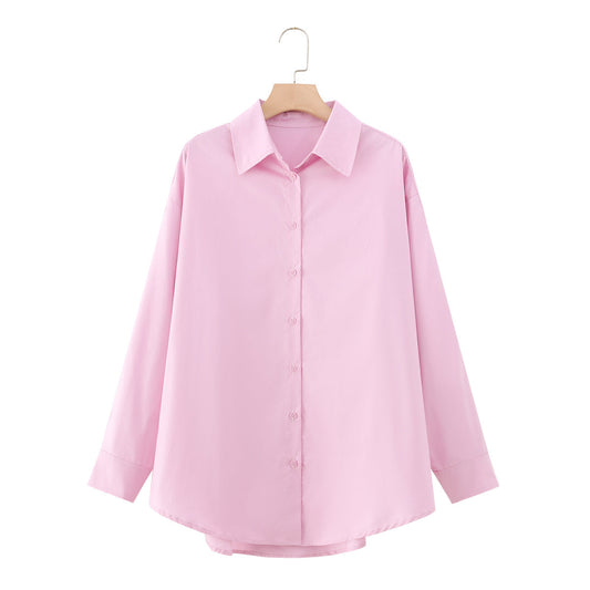 Women's loose cotton Lapel poplin shirt