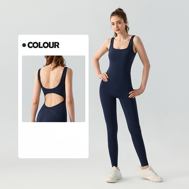 Women's new tight nude yoga jumpsuit with chest pad