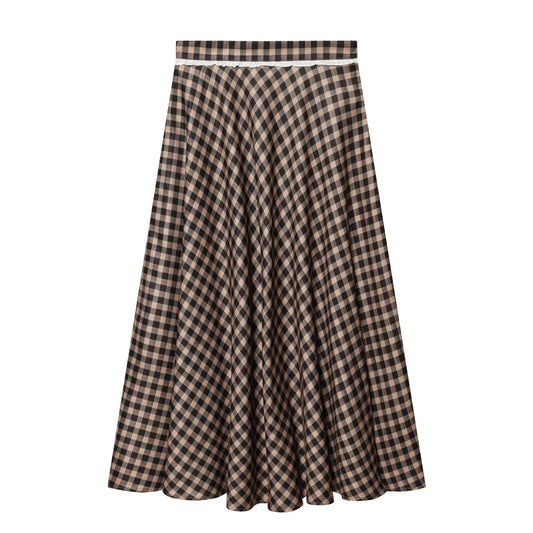 Women's lace decorative plaid MIDI skirt