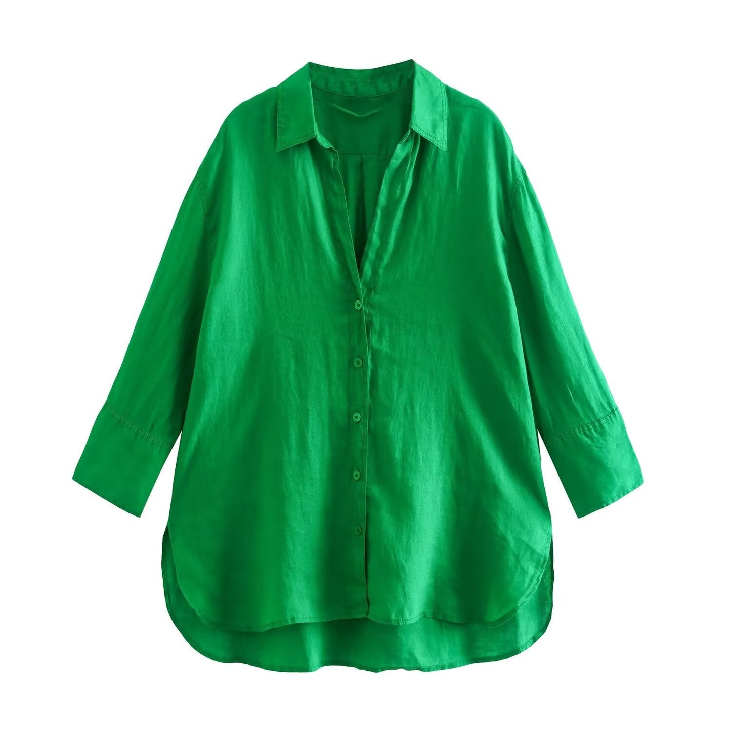 Women's casual linen blend asymmetrical shirt