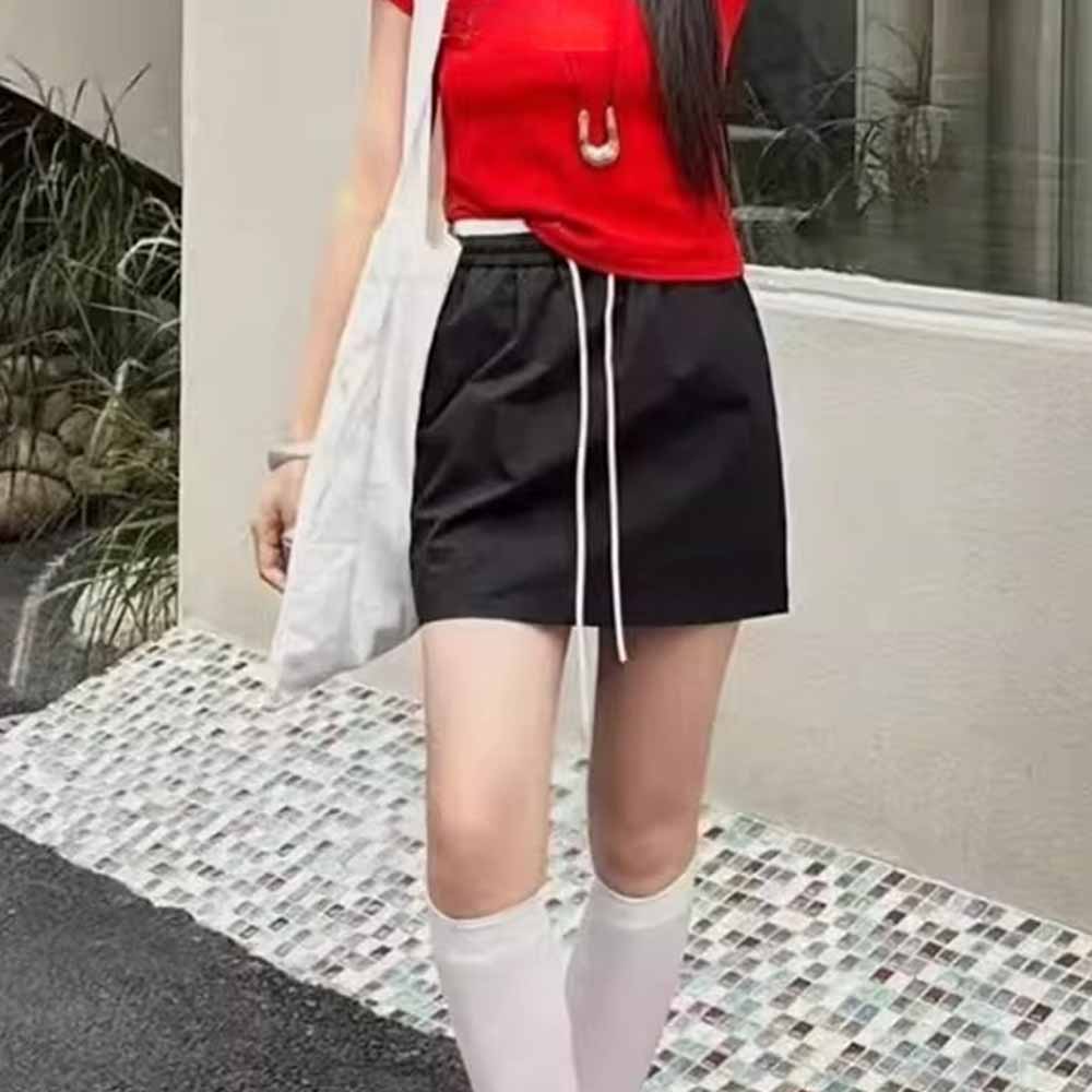 Women's New Fashion Joker Contrast Drawstring High Waist Slim Skirt Anti-exposure Short Skirt Quick-drying Skirt