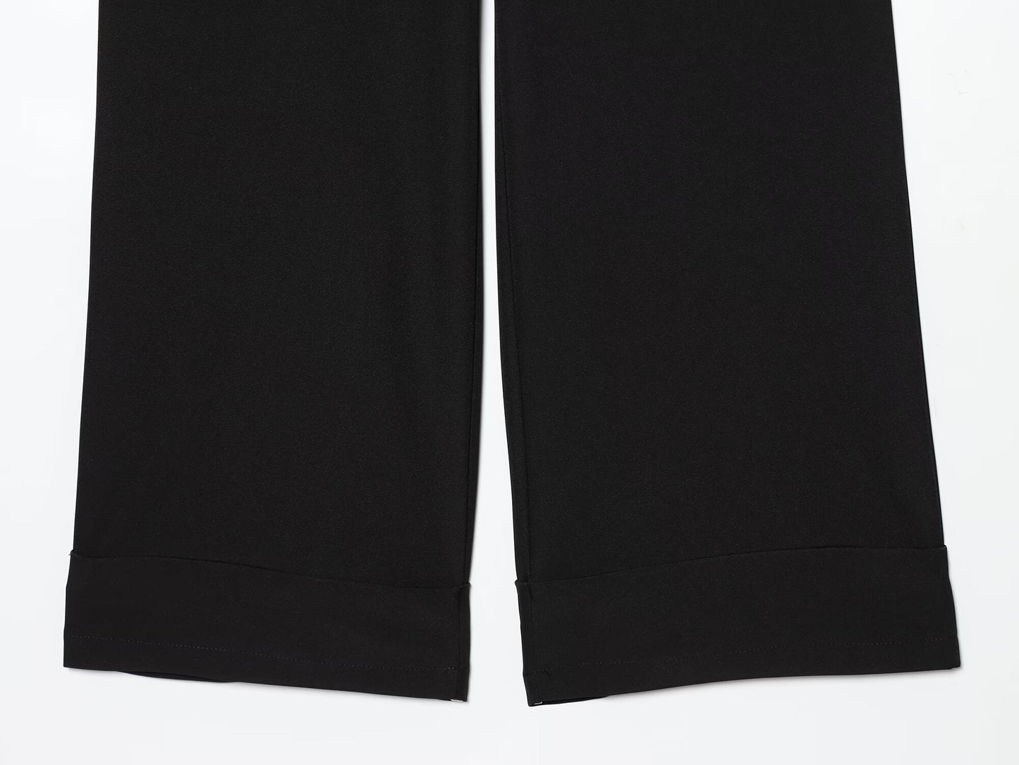 Women's casual high waisted straight leg rolled edge pants