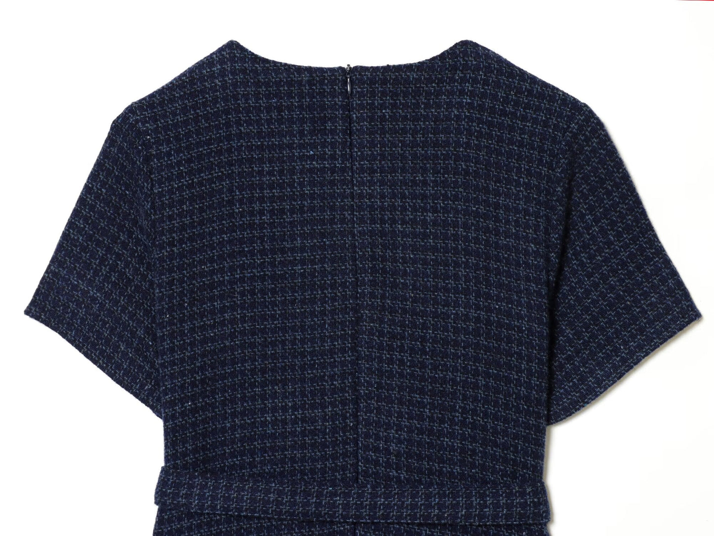 Women's With Belt Short Sleeve plaid Mini Dress