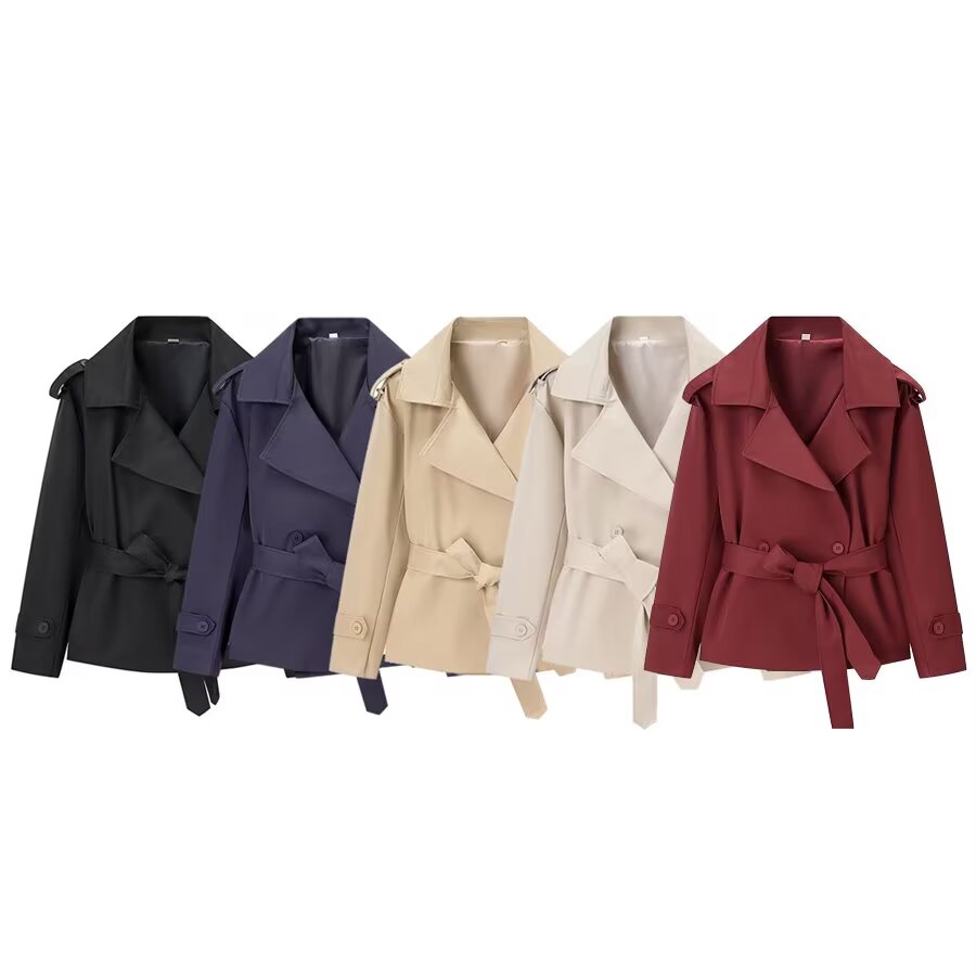 Women's with Belt short double breasted windbreaker Coat