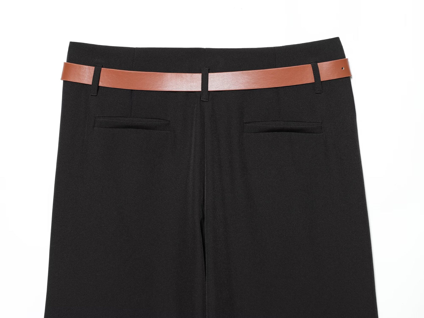 Women's casual high waisted straight leg rolled edge pants