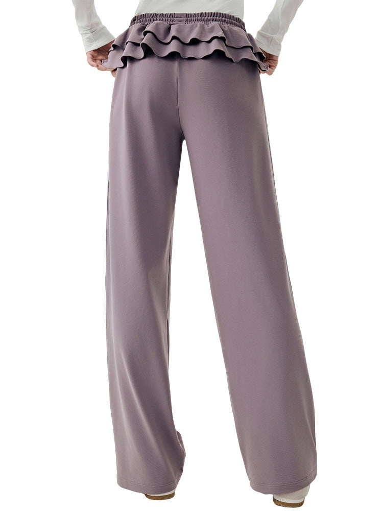 Women's new flounce design casual wide-leg pants