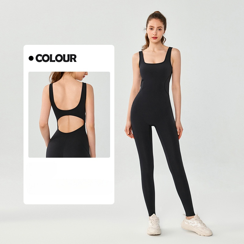 Women's new tight nude yoga jumpsuit with chest pad