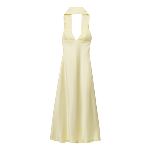 Women's New Fashion Thin Scarf Decorative Satin suspender Midi Dress