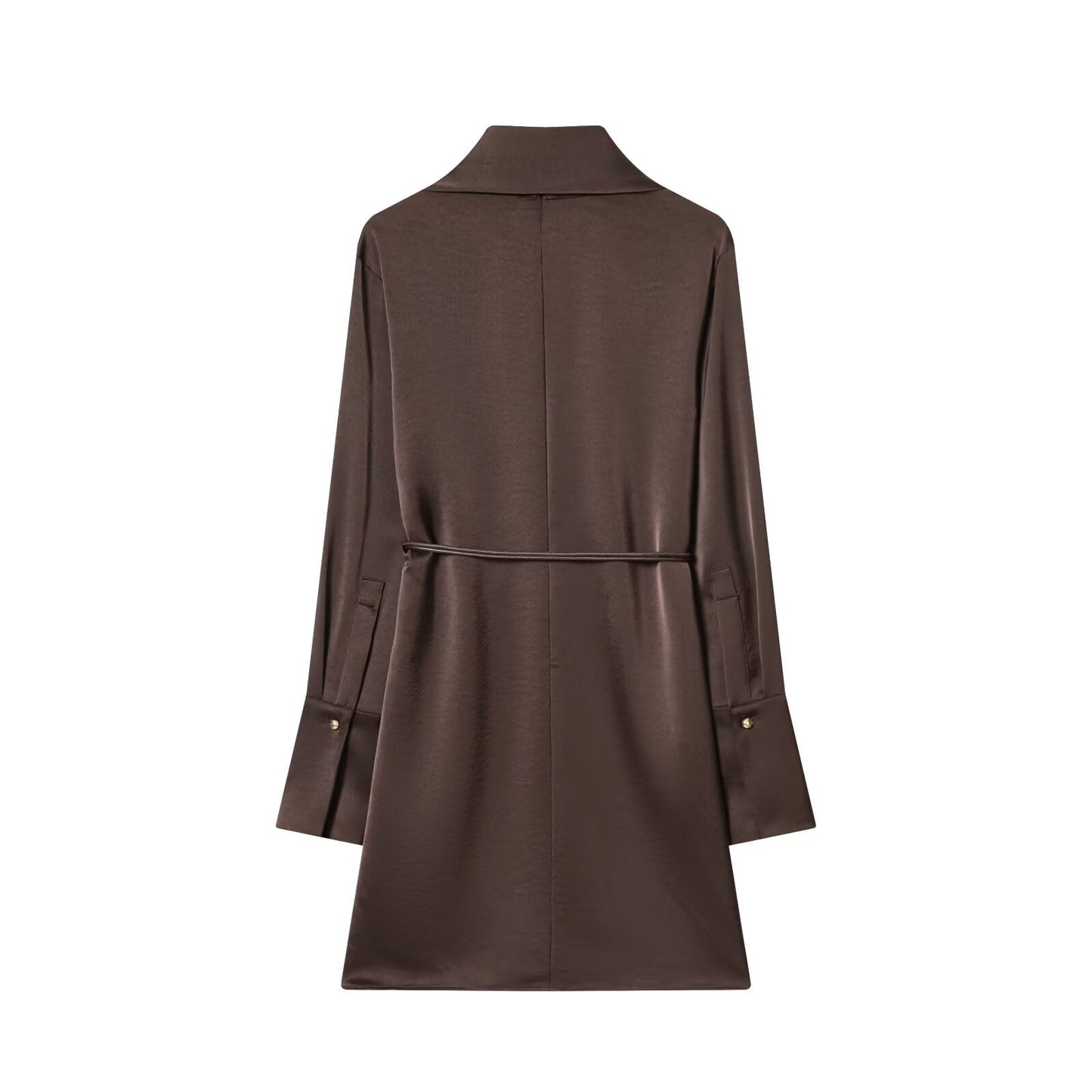 Women's With Belt Half High Neck Satin Texture Dress